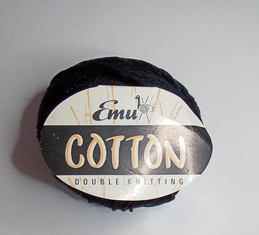 Emu Cotton yarn, 6 x 50g balls of Double knitting cotton yarn, Black cotton yarn