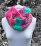 40.SALE ITEM. Handknitted Infinity Striped Scarf In Pinks and Green. - Image 2