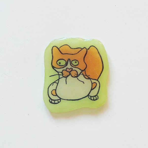 Green Flags Only Cat– Handmade Original Pet Illusration Fridge Magnet
