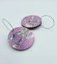 Funky abstract pink, grey and white hand printed earrings  - Image 8