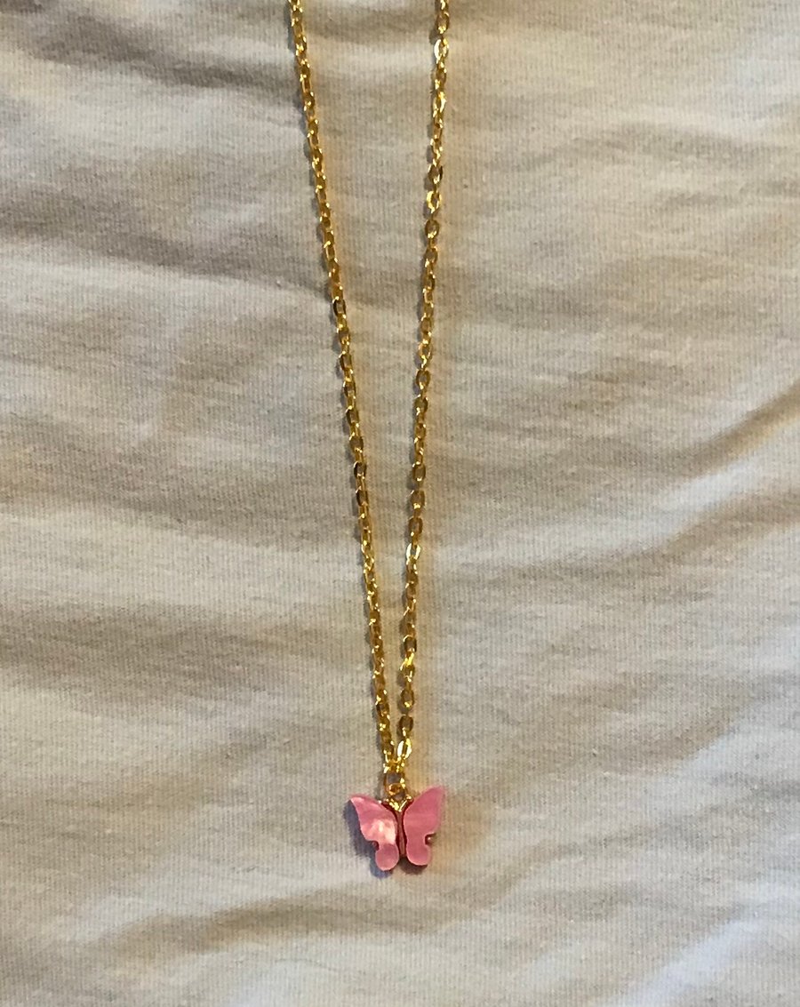 Love - rose-pink acrylic butterfly necklace 