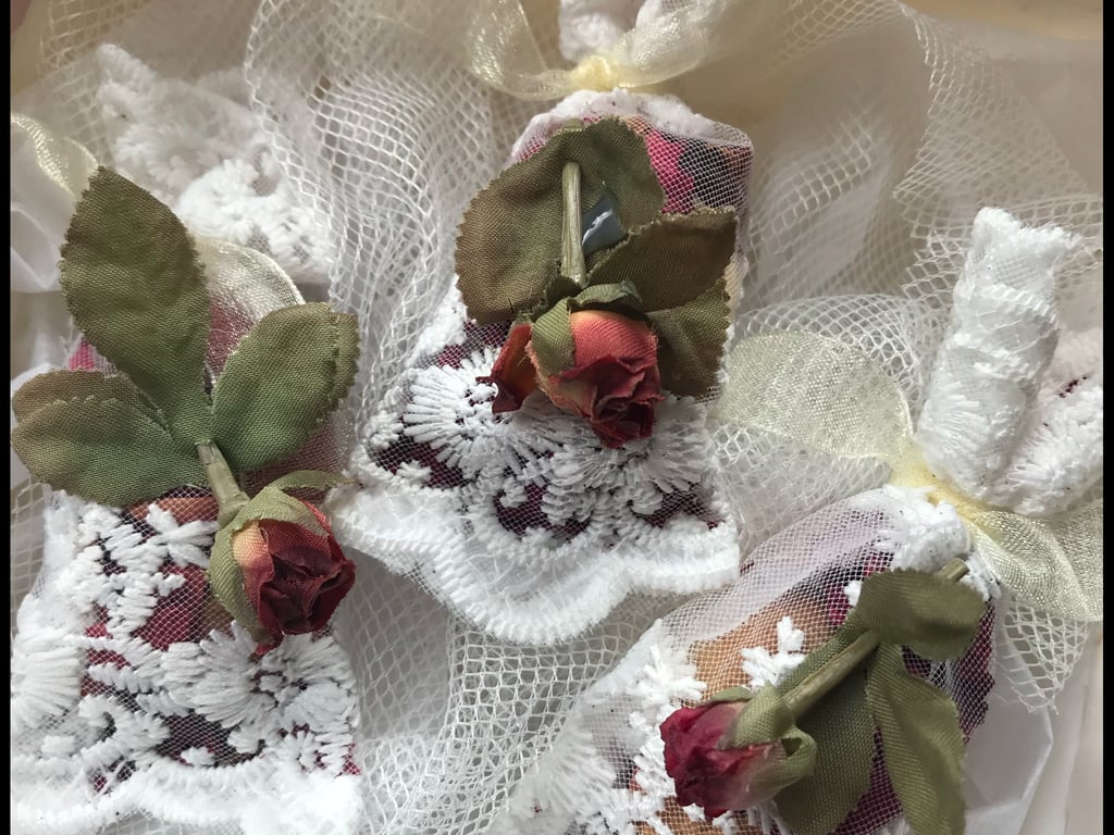 Set of three sachets. Rose petals 