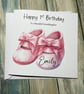 Pink Bootees 1st Birthday Card for Baby Girl First Birthday Handmade