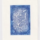 Blue Seashell Original Print- Coastal Aquatint Etching