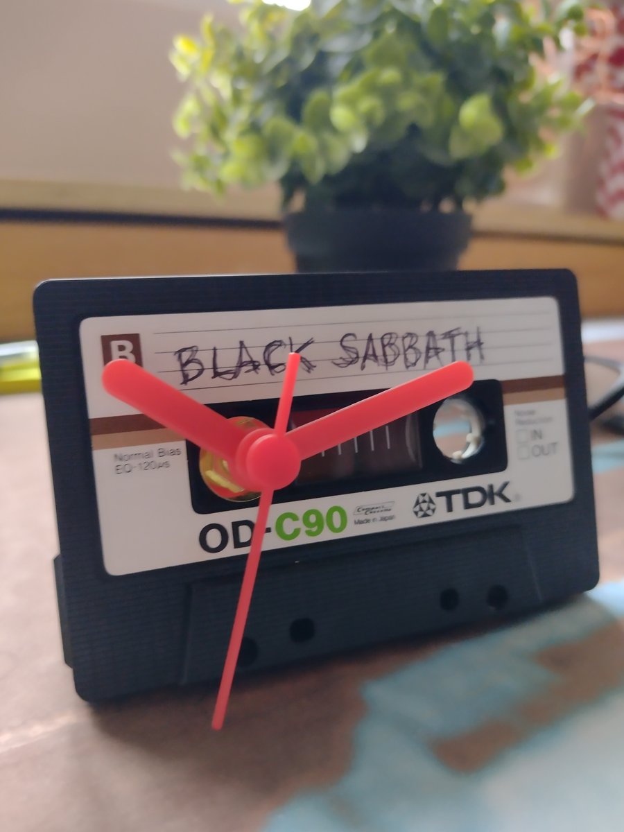 Desk Clock upcycled from Black Sabbath music cassette tape