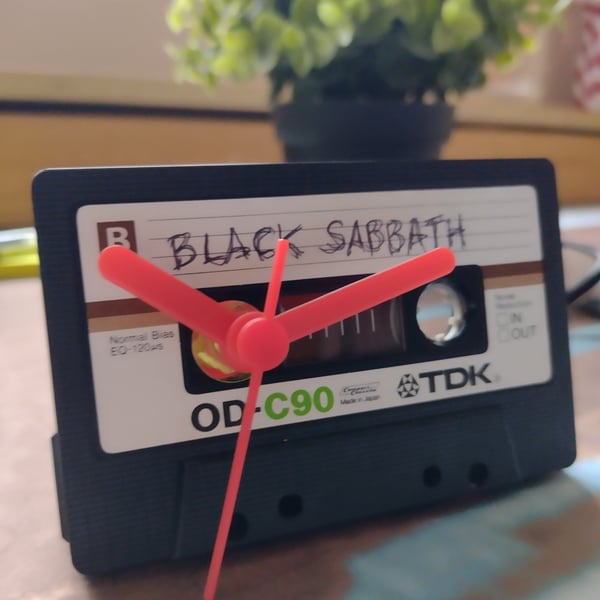 Desk Clock upcycled from Black Sabbath music cassette tape