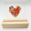 Fused Glass 'Rainbow Sprinkles Heart' on Wooden Stand