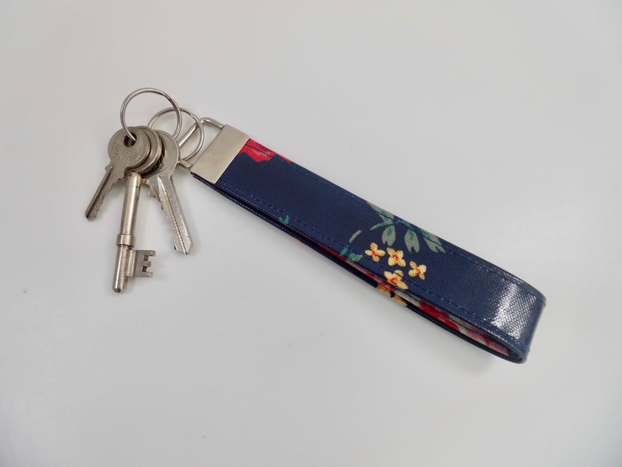 SOLD Key ring keyring wrist strap fob oilcloth fabric 