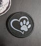 White paw print inside a heart - Embroidered Iron on Patch - Image 1