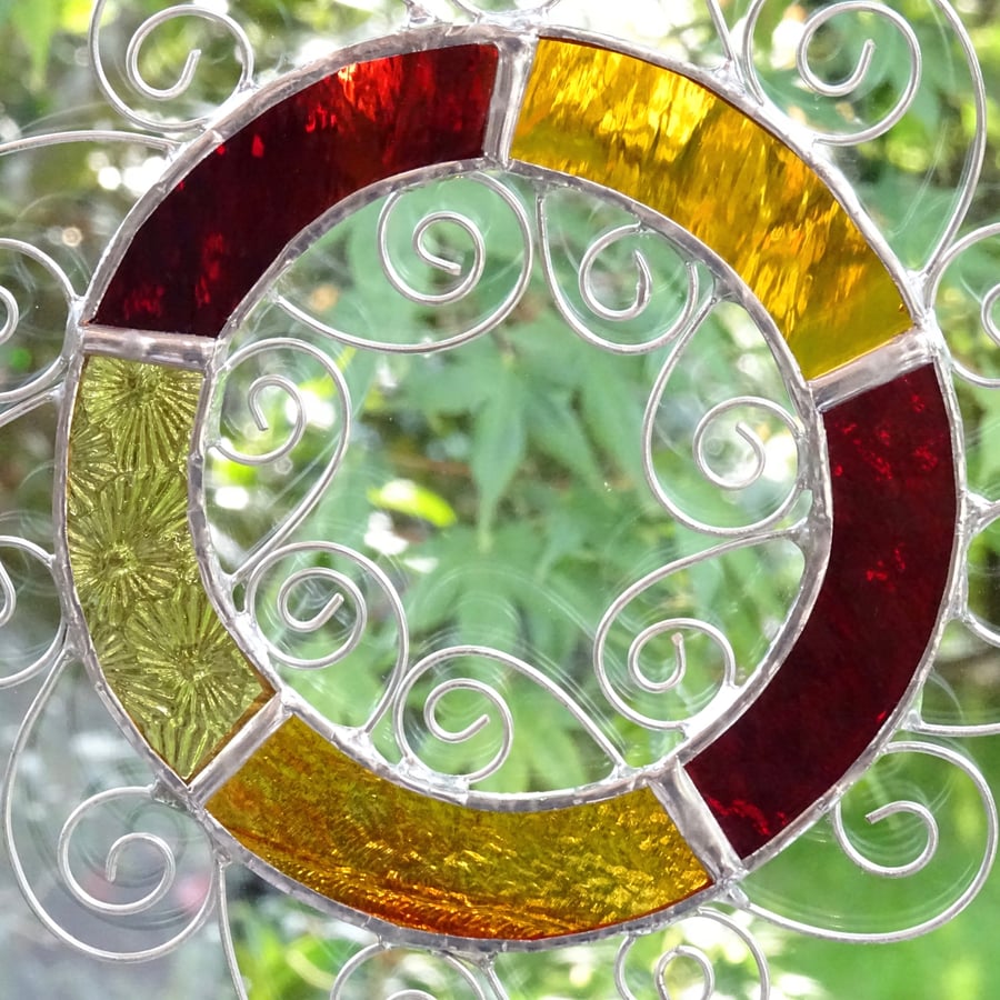 SALE - Stained Glass Letter O Suncatcher - Red Orange and Amber