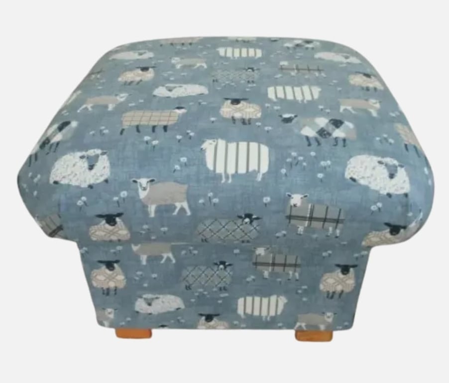 Storage Footstool iLiv Baa Sheep Denim Blue Fabric Pouffe Lambs Farm Animals