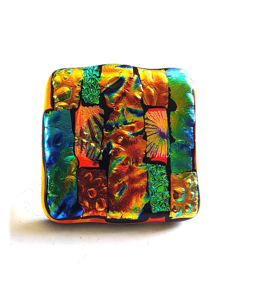 Dichroic L002 Luxury Fused Glass Patchwork Brooch Handmade 
