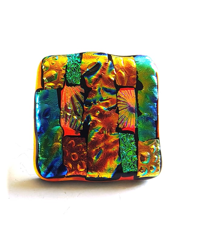 Dichroic L002 Luxury Fused Glass Patchwork Brooch Handmade 