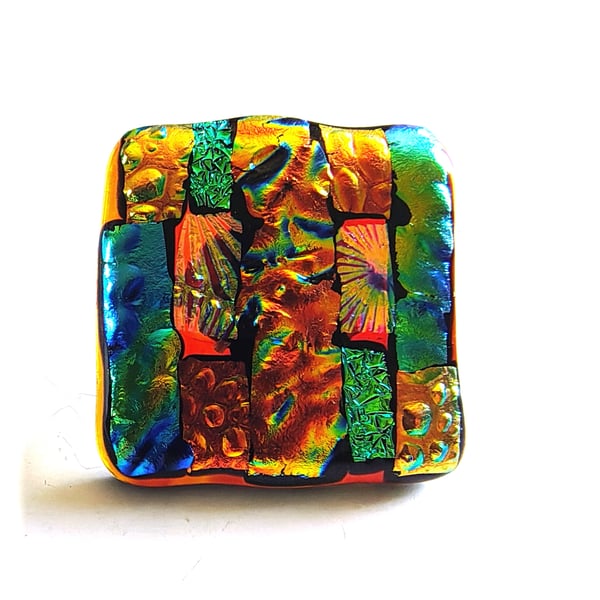 Dichroic L002 Luxury Fused Glass Patchwork Brooch Handmade 