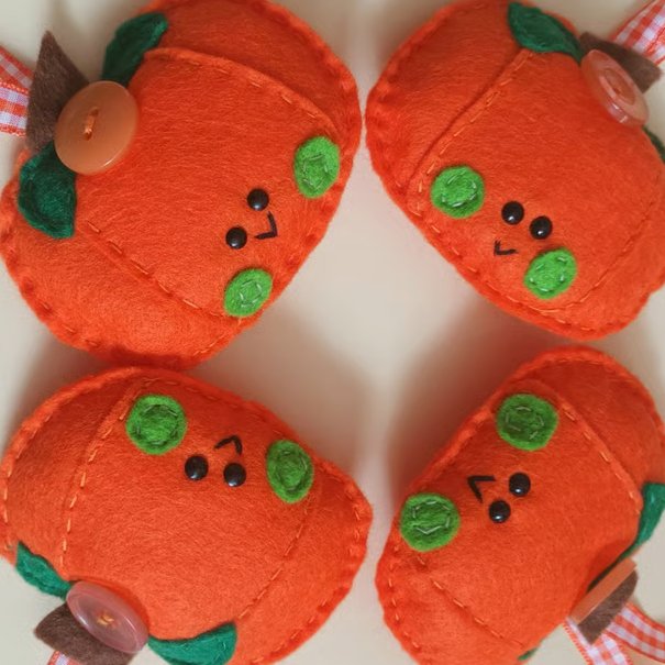 Halloween 'Pumpkin' hanging decoration hand sewn in wool blend felt. 