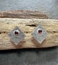 Square sterling silver garnet stud earrings, handmade jewellery - Image 3