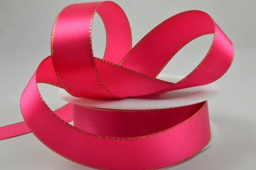 Pink and gold double satin ribbon 15mm, 25mm  