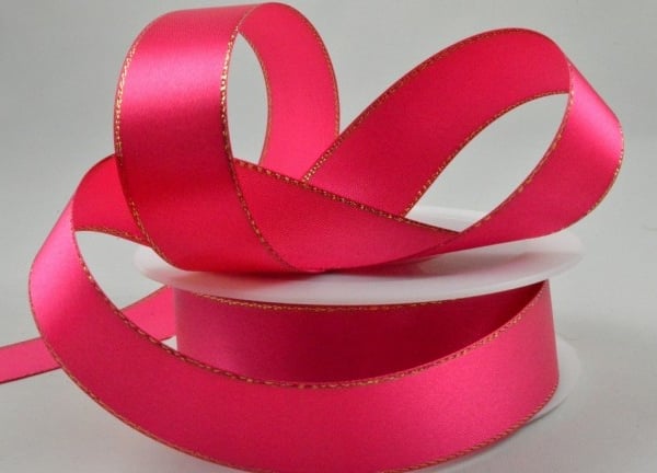 Pink and gold double satin ribbon 15mm, 25mm  