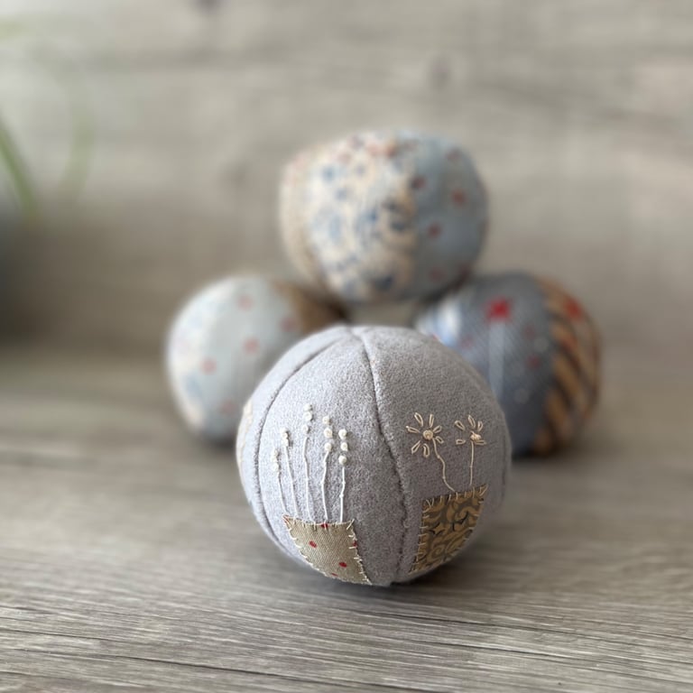 Embroidered Wool Plant Pot and Botanical Decorative Sphere Ball 