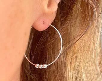 Silver Beaded Hoop Earrings 