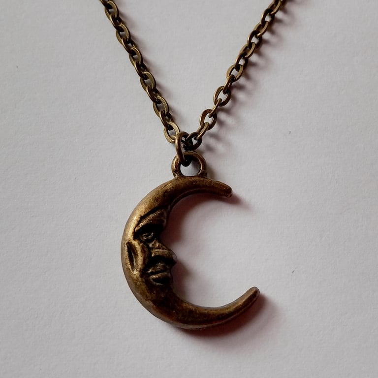 Moon Face Bronze Boho Celestial Necklace