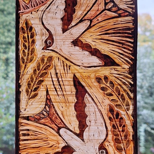 SWALLOW SUNCATCHER WALL HANGING. HAND PAINTED BIRD. 10 x 5 inches.