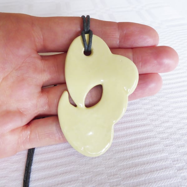 Light Yellow Ceramic Heart Pendant on Light Grey Cord Necklace