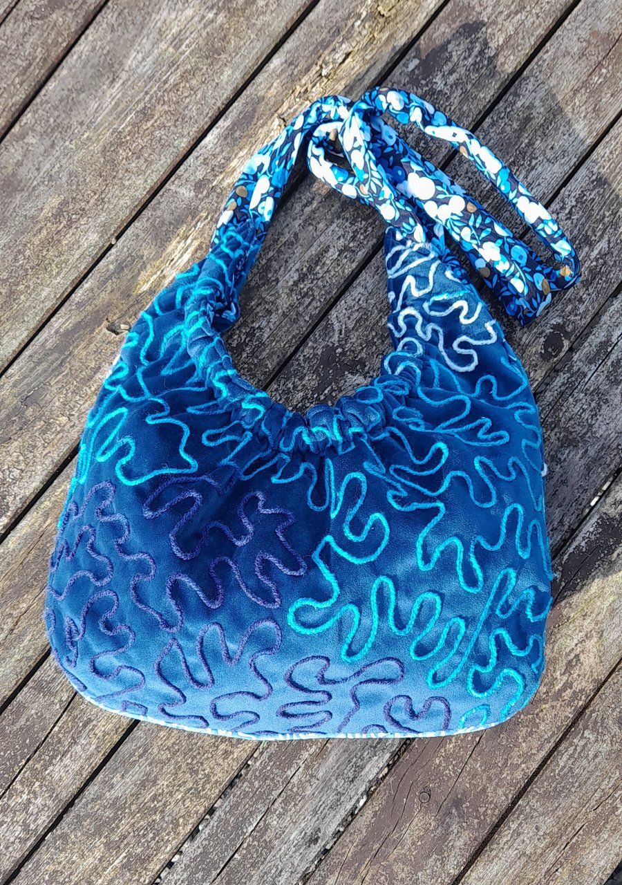 Mixed Blue, Couched Shoulder Bag, Great Gift, Soft Feel.