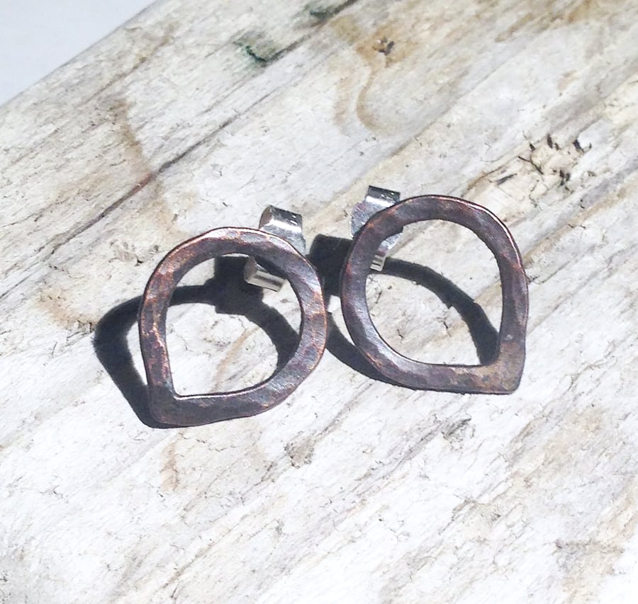 Oxidised Copper Stud Teardrop Earrings (ERCUSTTD1) - UK Free Post