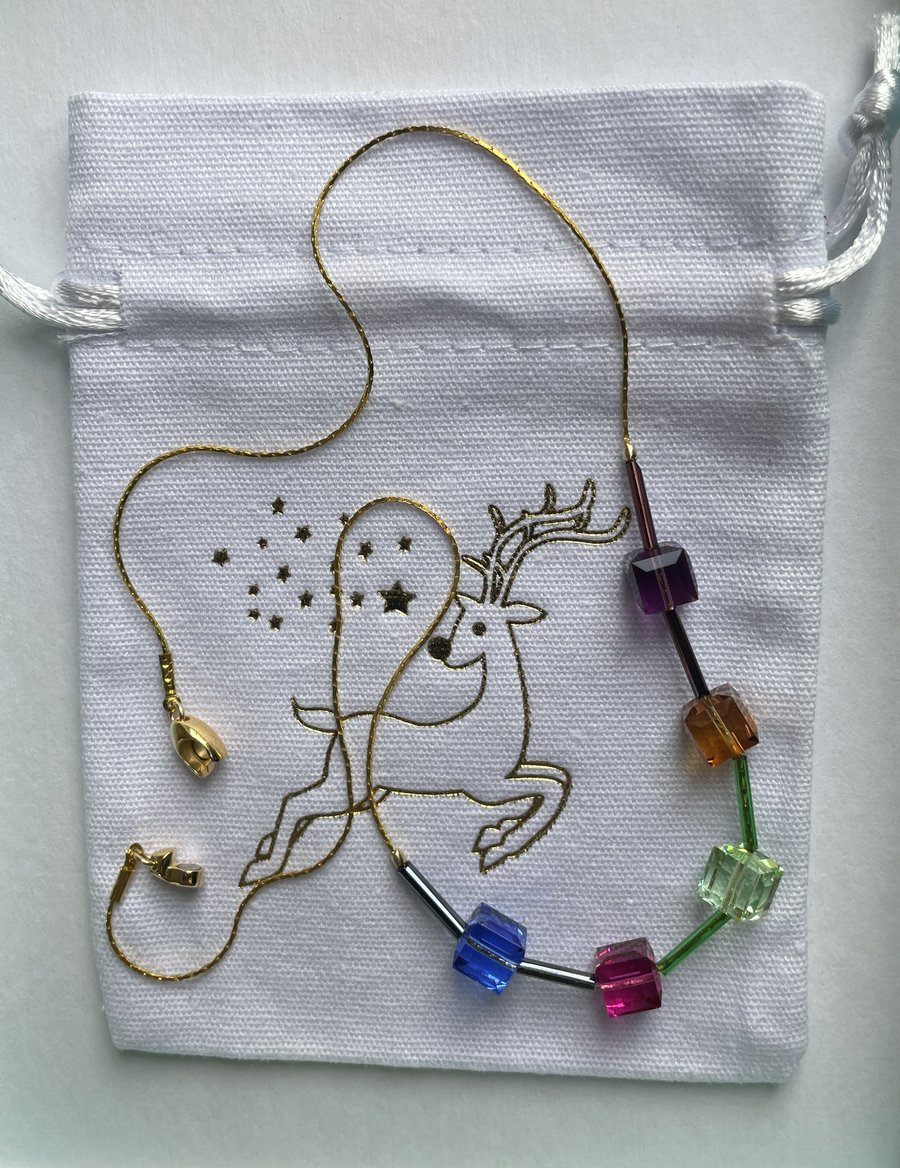 Sparkling necklace of  Austrian crystal cubes  Unique   Multi colour 