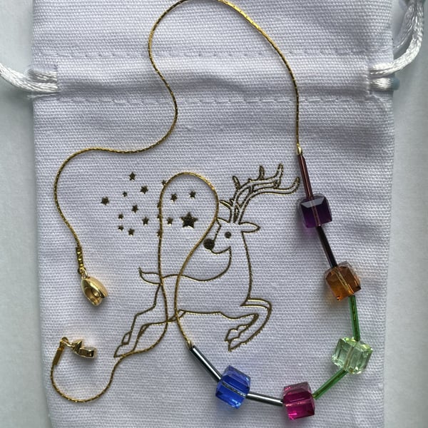 Sparkling necklace of  Austrian crystal cubes  Unique   Multi colour 