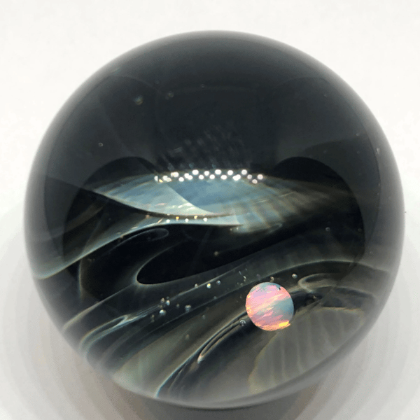 Handmade Silver Fumed Galaxy Marble with Opal Planet