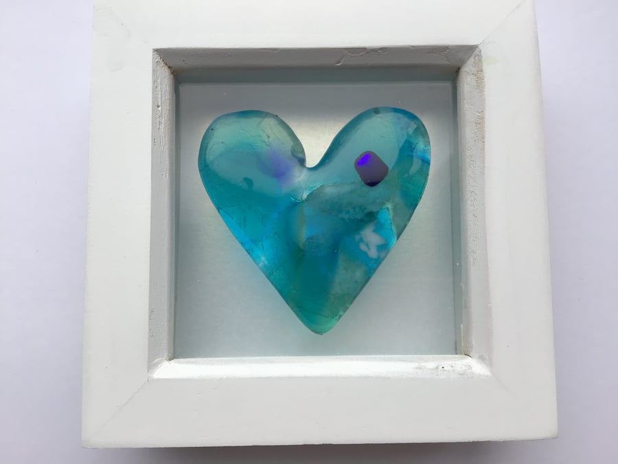 Cast glass heart in a box frame