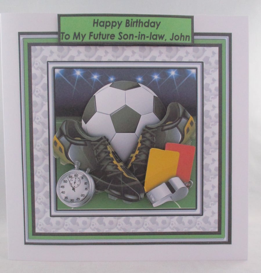 Handmade  Football Birthday Greetings Card, 3D, boots,whistle,stopwatch,