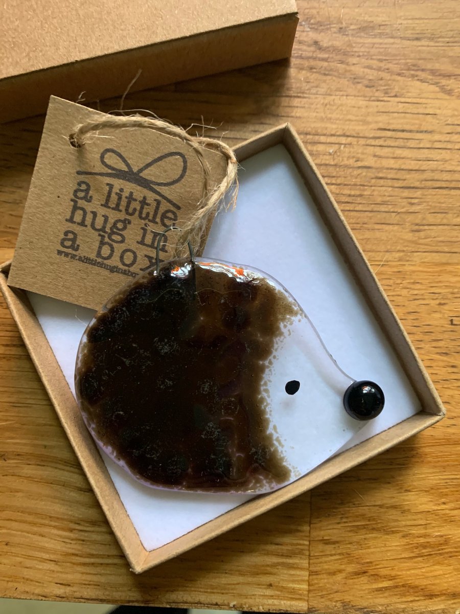 A little hug in a box fused glass hedgehog gift