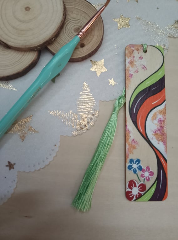 Colourful floral wooden bookmark 