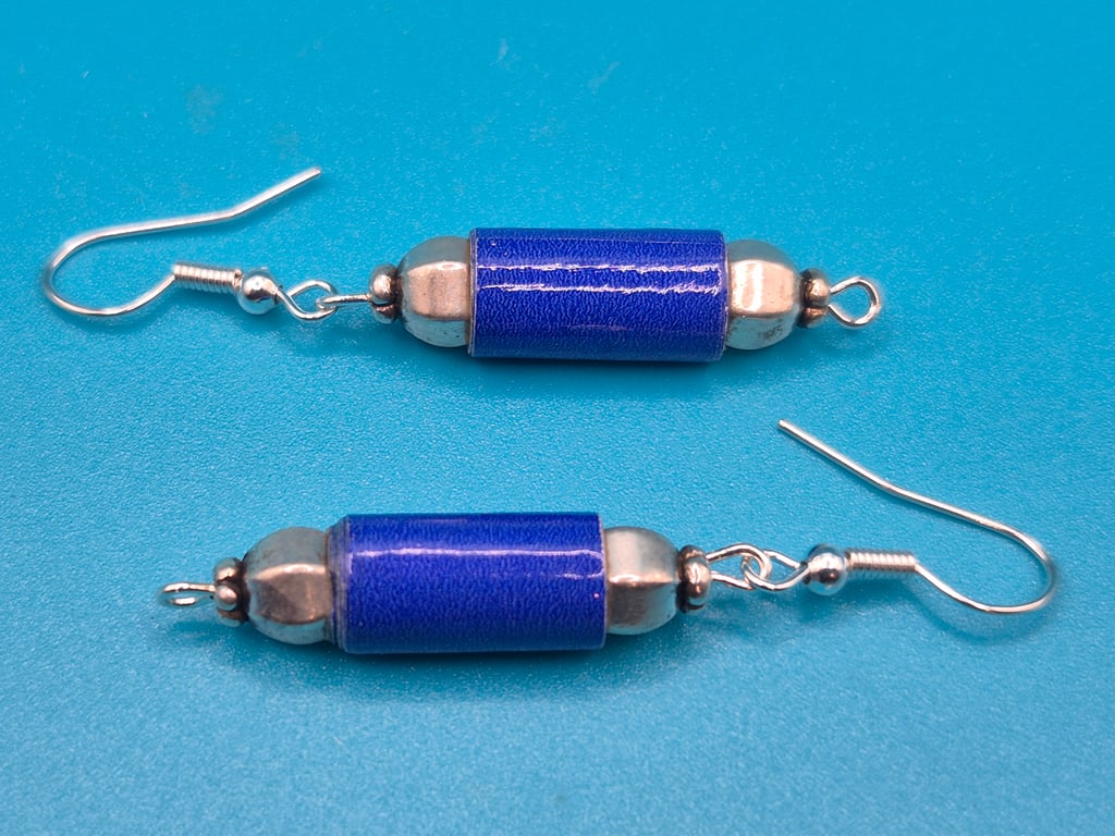 Midnight blue Paper beaded earrings with tibetan silver beads