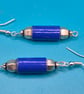 Midnight blue Paper beaded earrings with tibetan silver beads - Image 1