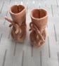 Hand knitted peach coloured bootees - Image 2
