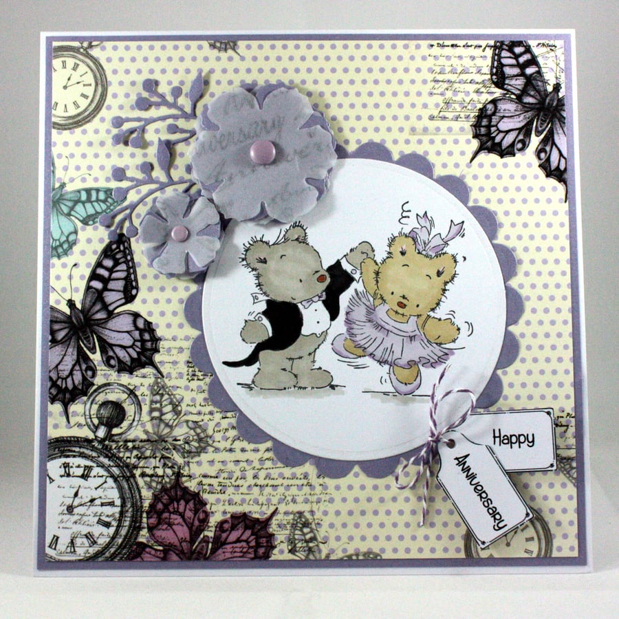 Handmade wedding anniversary card - dancing bears