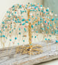 Wire Turquoise And Pink Opal Willow Tree Sculpture