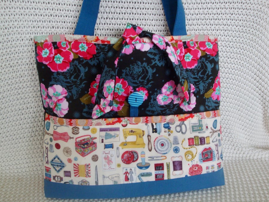  Floral Cotton Craft Bag  - Project Bag 