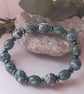 Forest green and sea blue polymer clay stretch bracelet