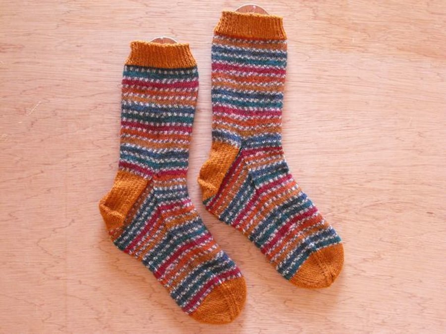 Hand knitted socks, PHEASANT, LARGE size 9-11