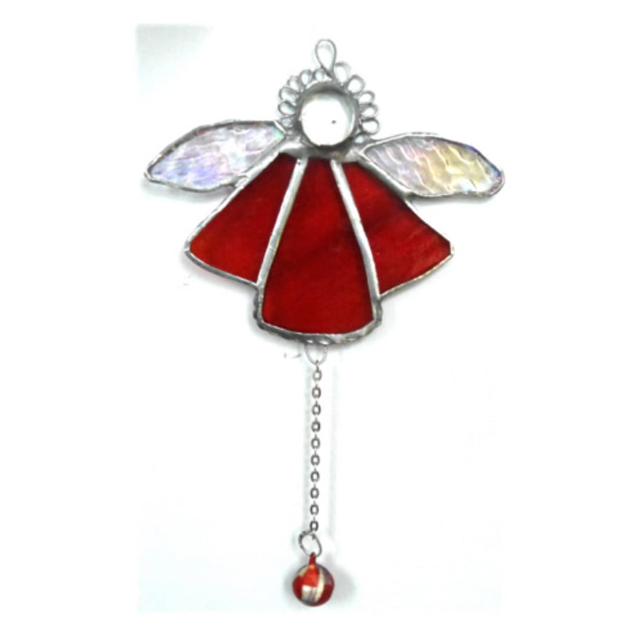 Angel Bell Suncatcher Stained Glass Red 047