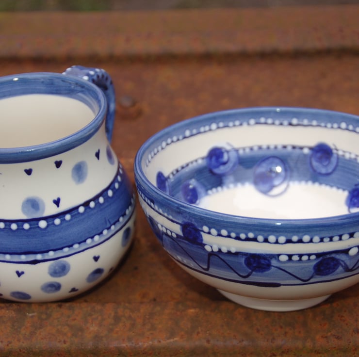 blues mug and bowl set Folksy