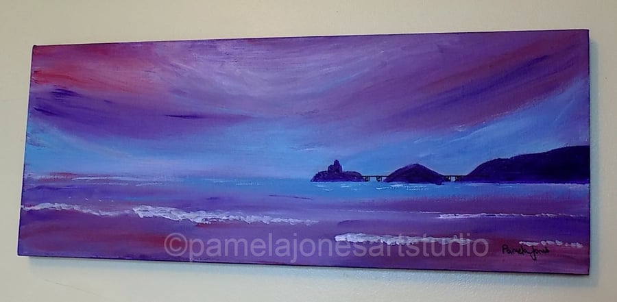 Mumbles, Wales, Original, Abstract, Acrylic Painting, 20 x 8 '' Stretched Canvas