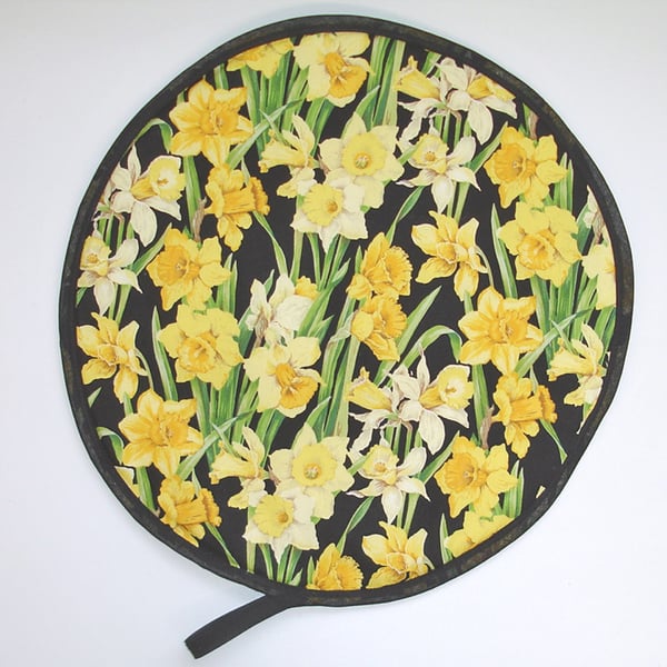 Daffodils Aga Hob Lid Mat Chef Pad Cover With Loop Surface Saver Black Yellow