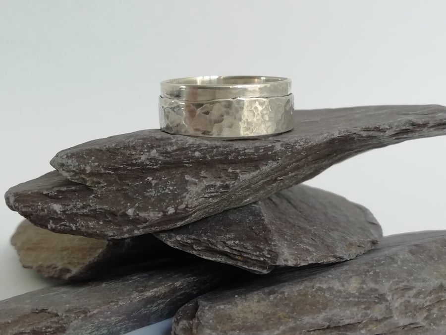 Hammered Silver Band on a Plain Band