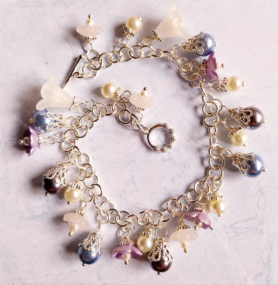 Beaded Bracelet in Blue, Grey and Lilac